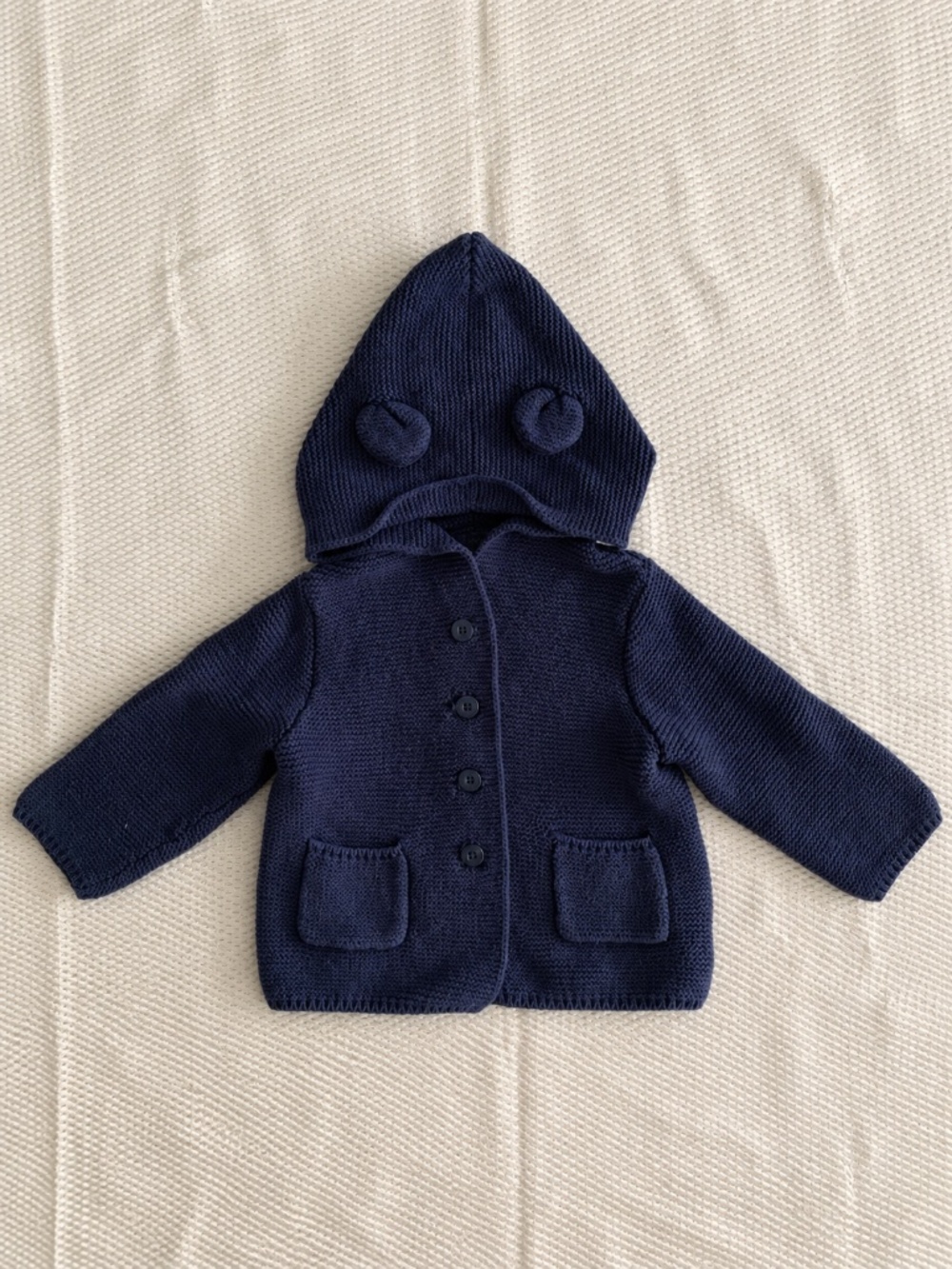 babyGap Navy Bear Ear Hooded Cotton Knit Cardigan 12–18 Months